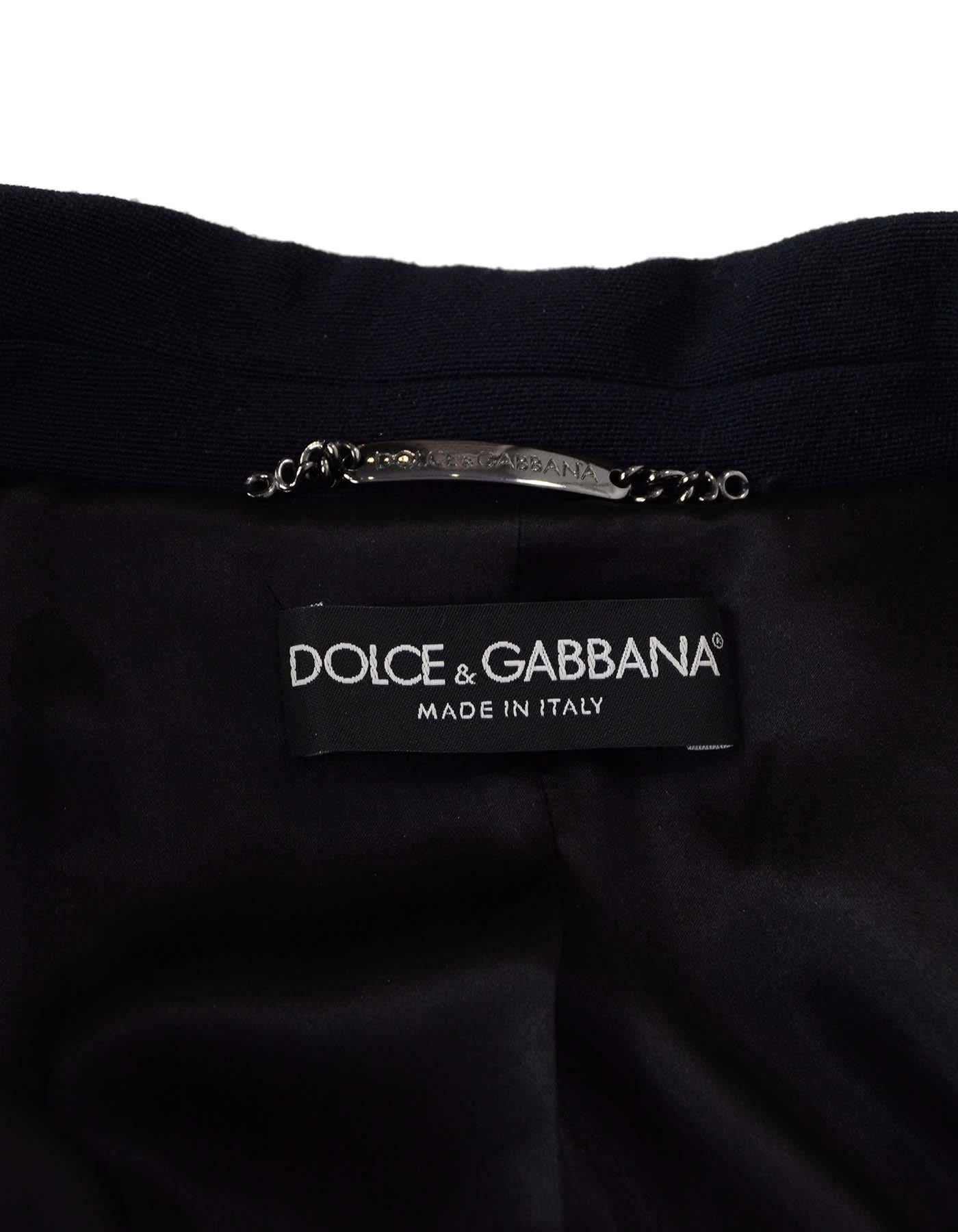 Women's Dolce & Gabbana Navy and Black Wool Double Breasted Coat w/ Belt Sz 40