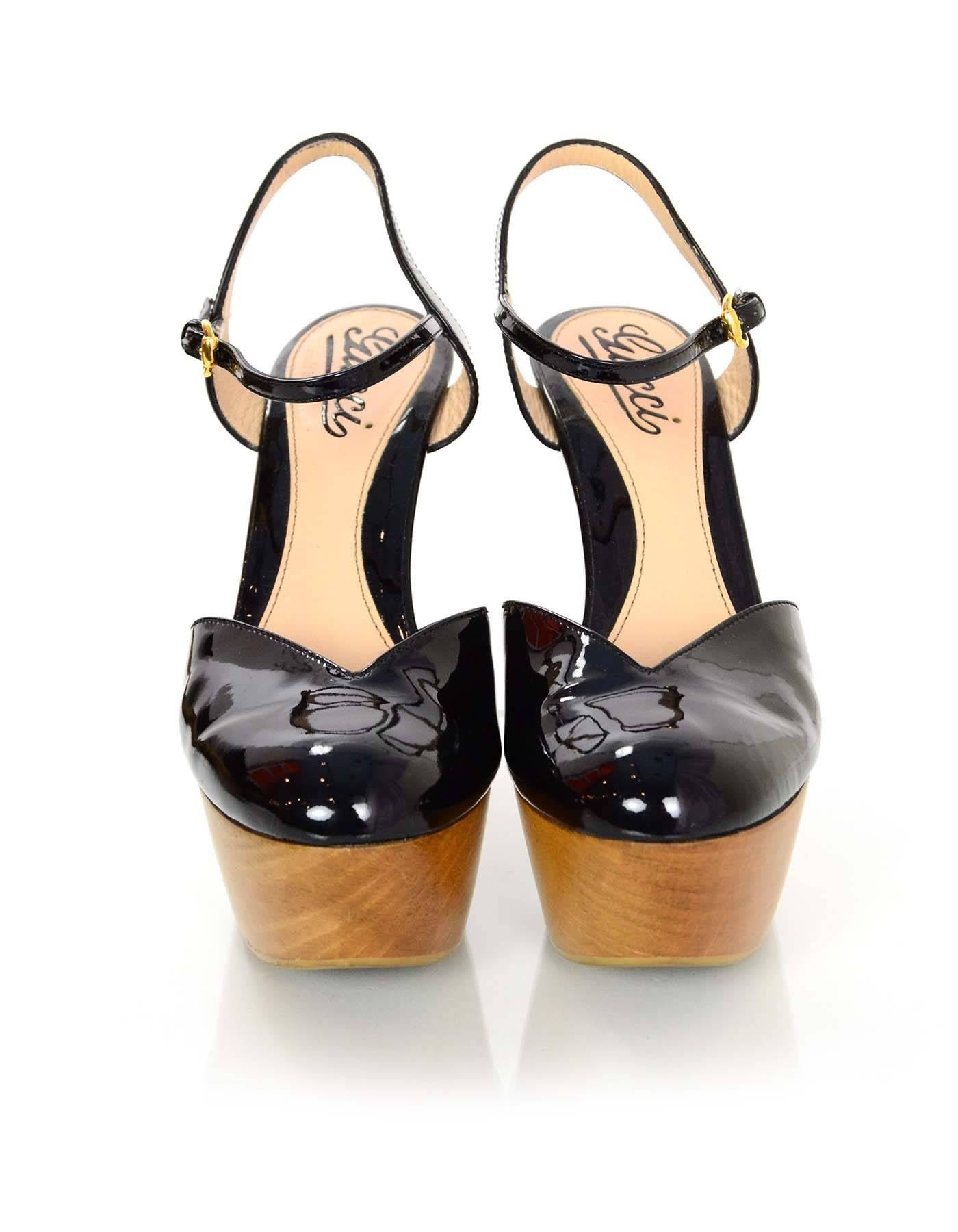 Beige Gucci Black Patent Leather Platform Pumps Sz 6