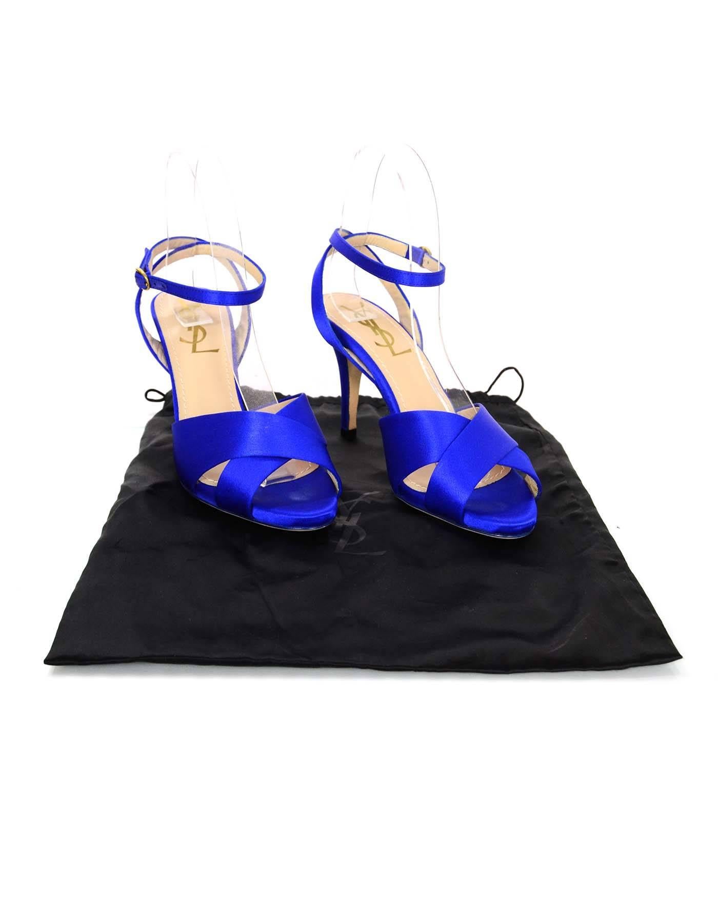 YSL Blue Satin Ankle Strap Sandals Sz 35 3