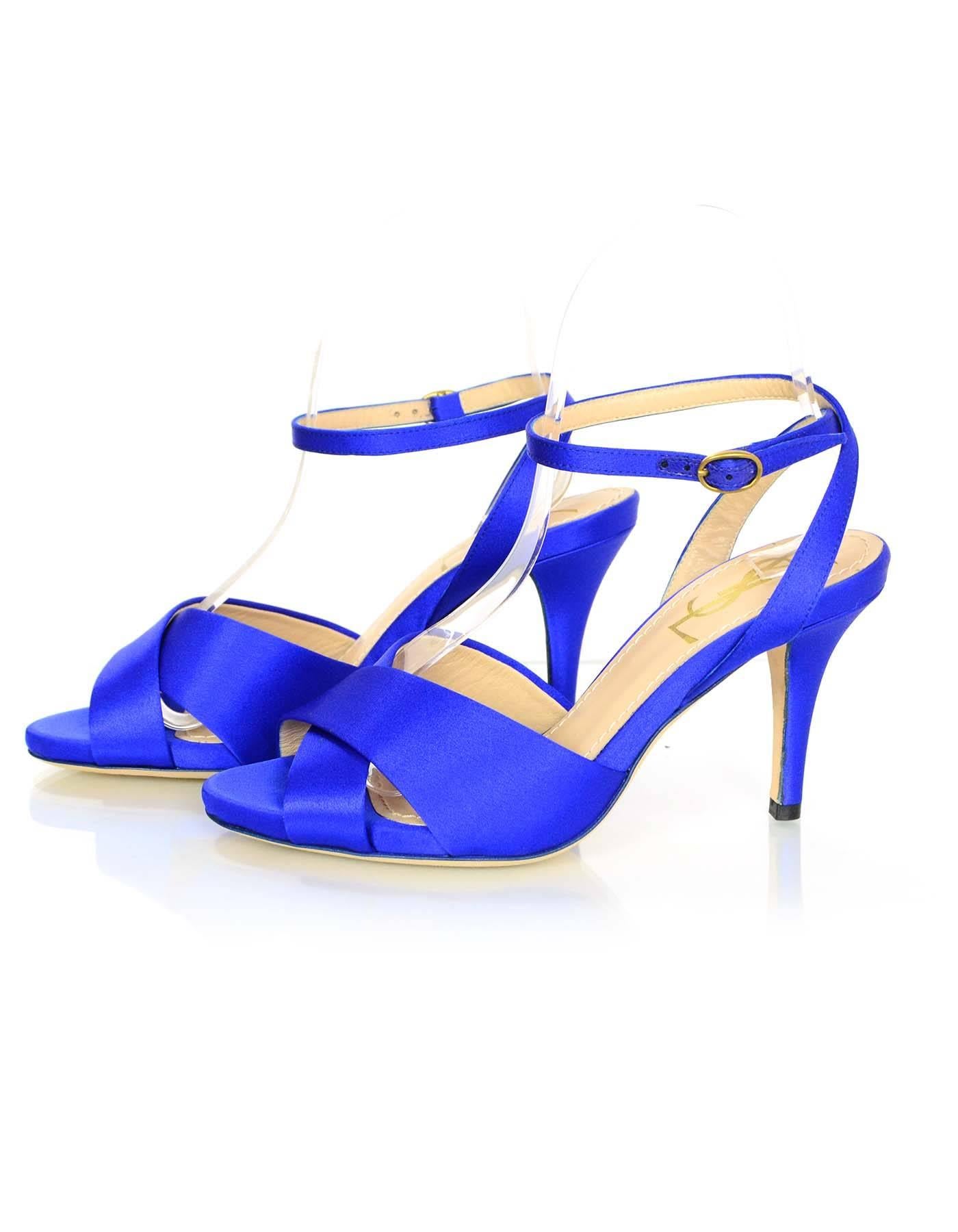 YSL Blue Satin Ankle Strap Sandals Sz 35

Made In: Italy
Color: Blue
Materials: Satin
Closure/Opening: Ankle buckle and notch closure
Sole Stamp: Yves Saint Laurent Made in Italy 35
Overall Condition: Excellent pre-owned condition with the