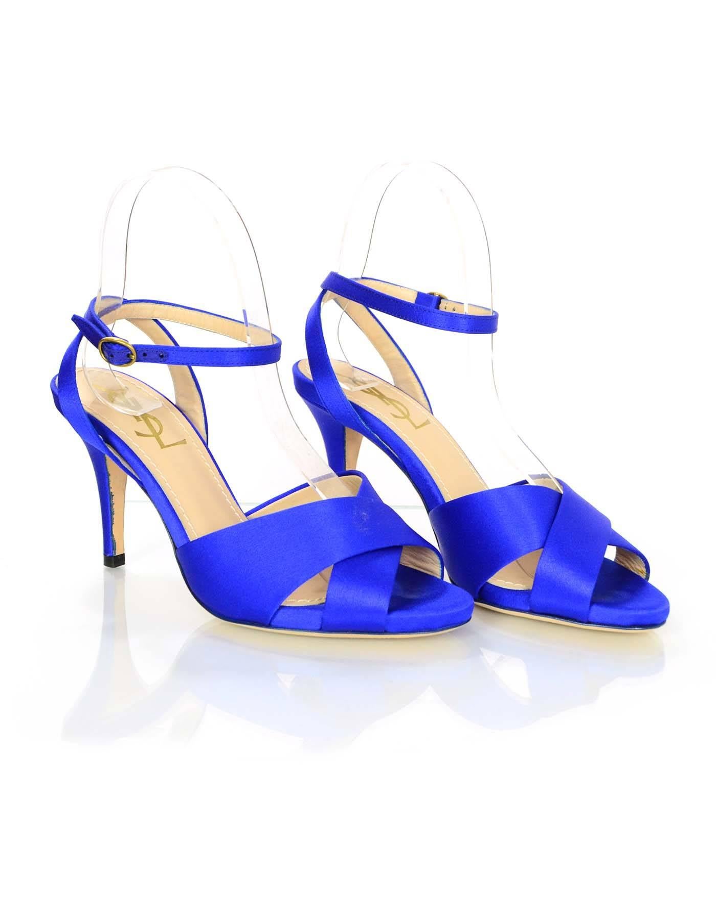 Women's YSL Blue Satin Ankle Strap Sandals Sz 35
