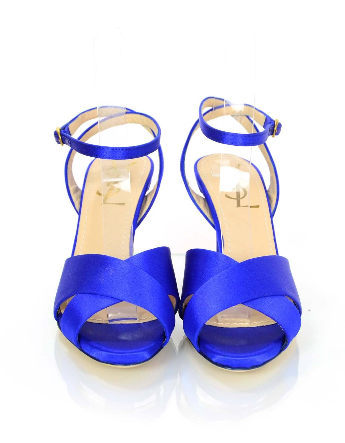 YSL Blue Satin Ankle Strap Sandals Sz 35 In Excellent Condition In New York, NY