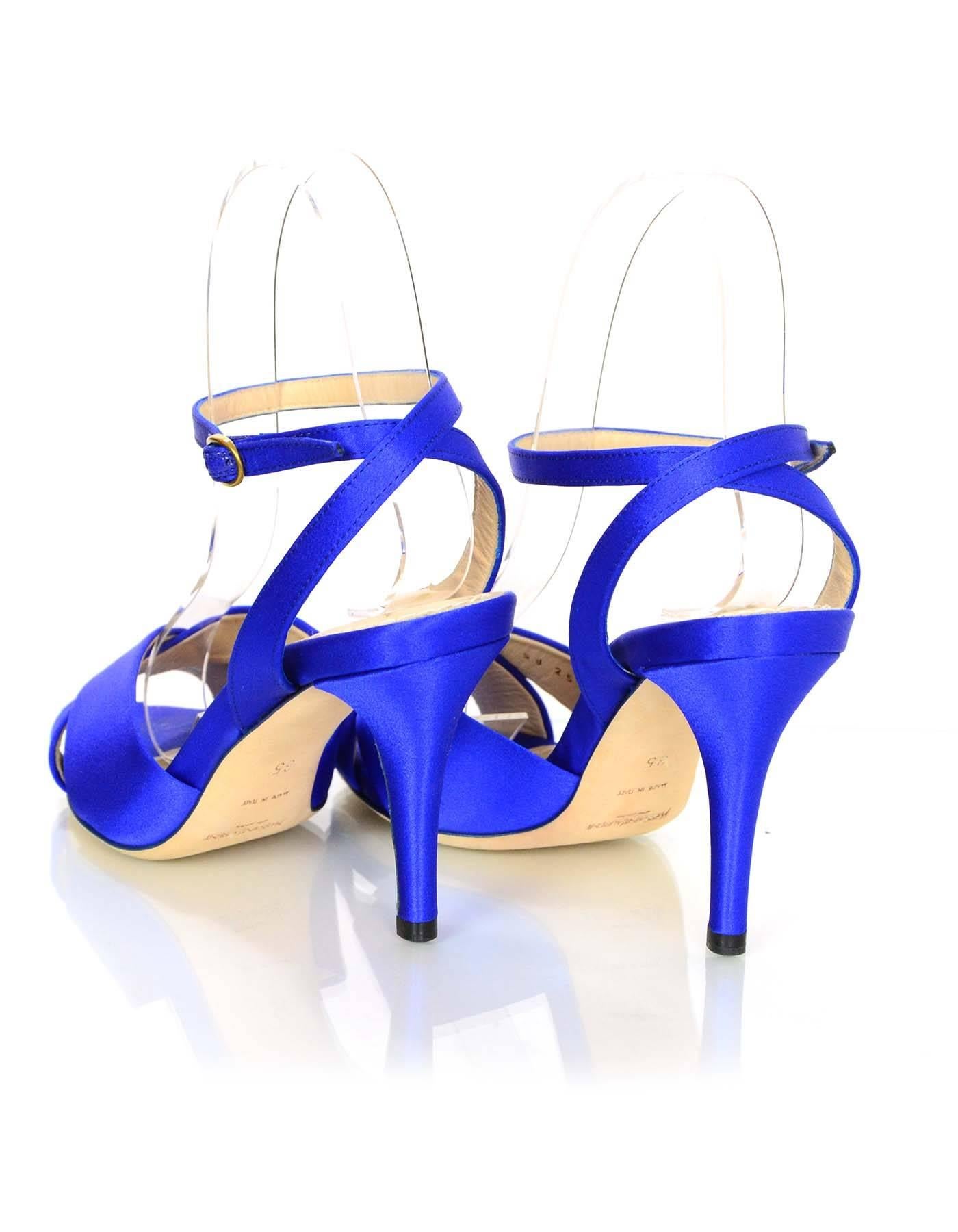 YSL Blue Satin Ankle Strap Sandals Sz 35 1