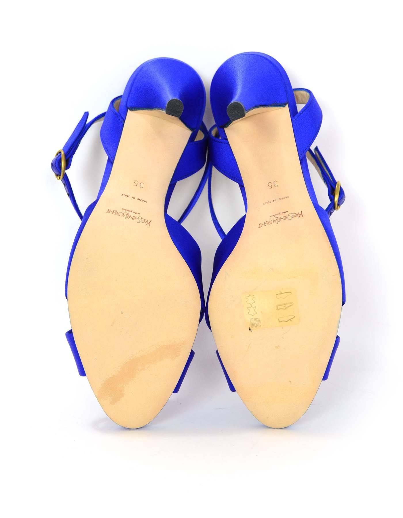 YSL Blue Satin Ankle Strap Sandals Sz 35 2