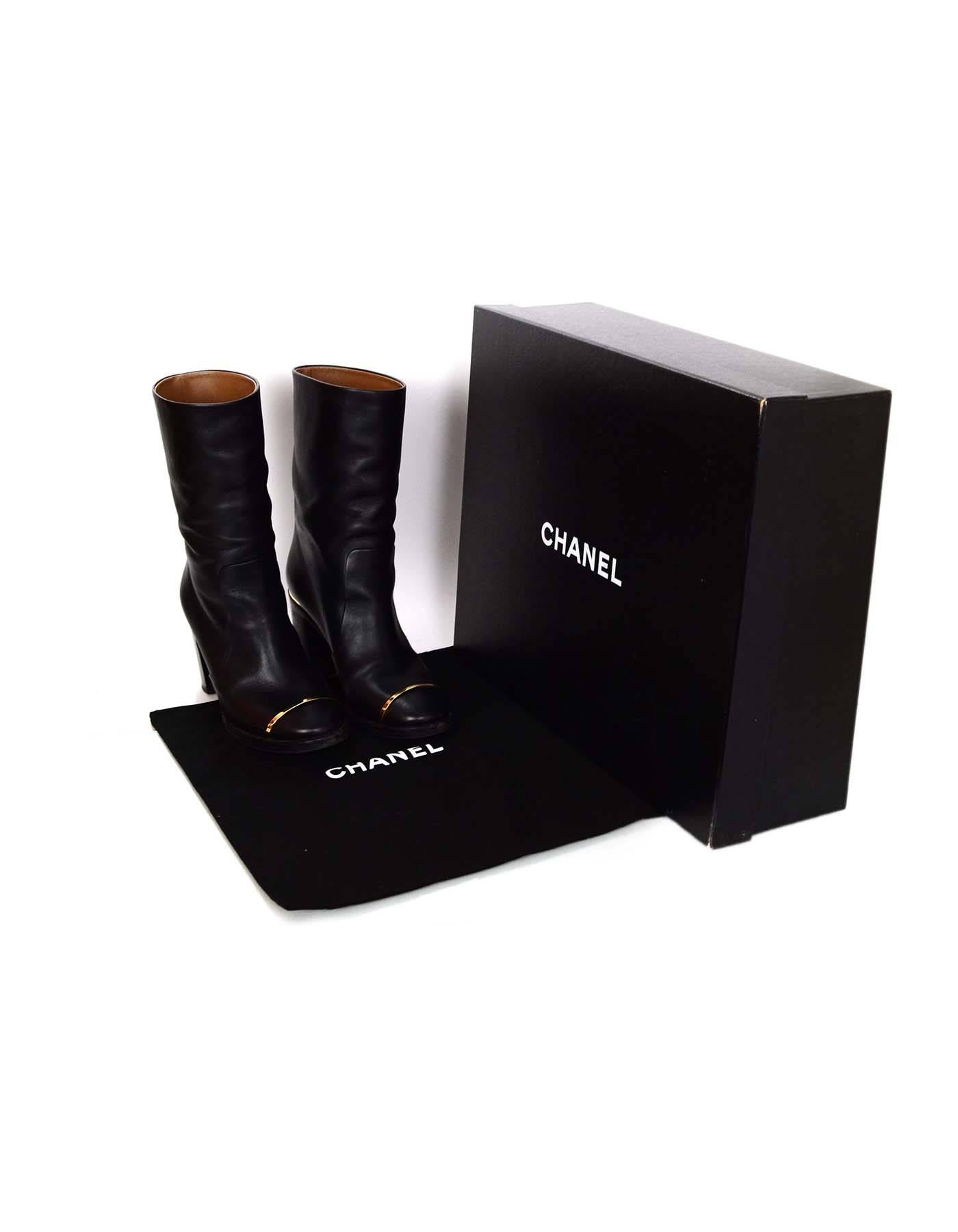 Chanel Black Leather Boots Sz 37.5 3