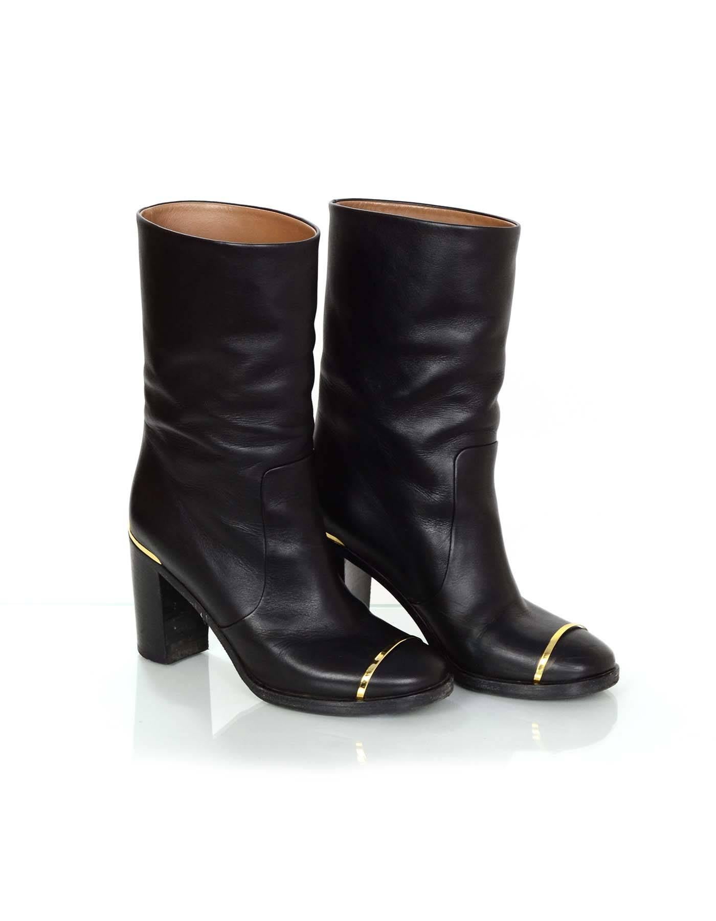 Women's Chanel Black Leather Boots Sz 37.5