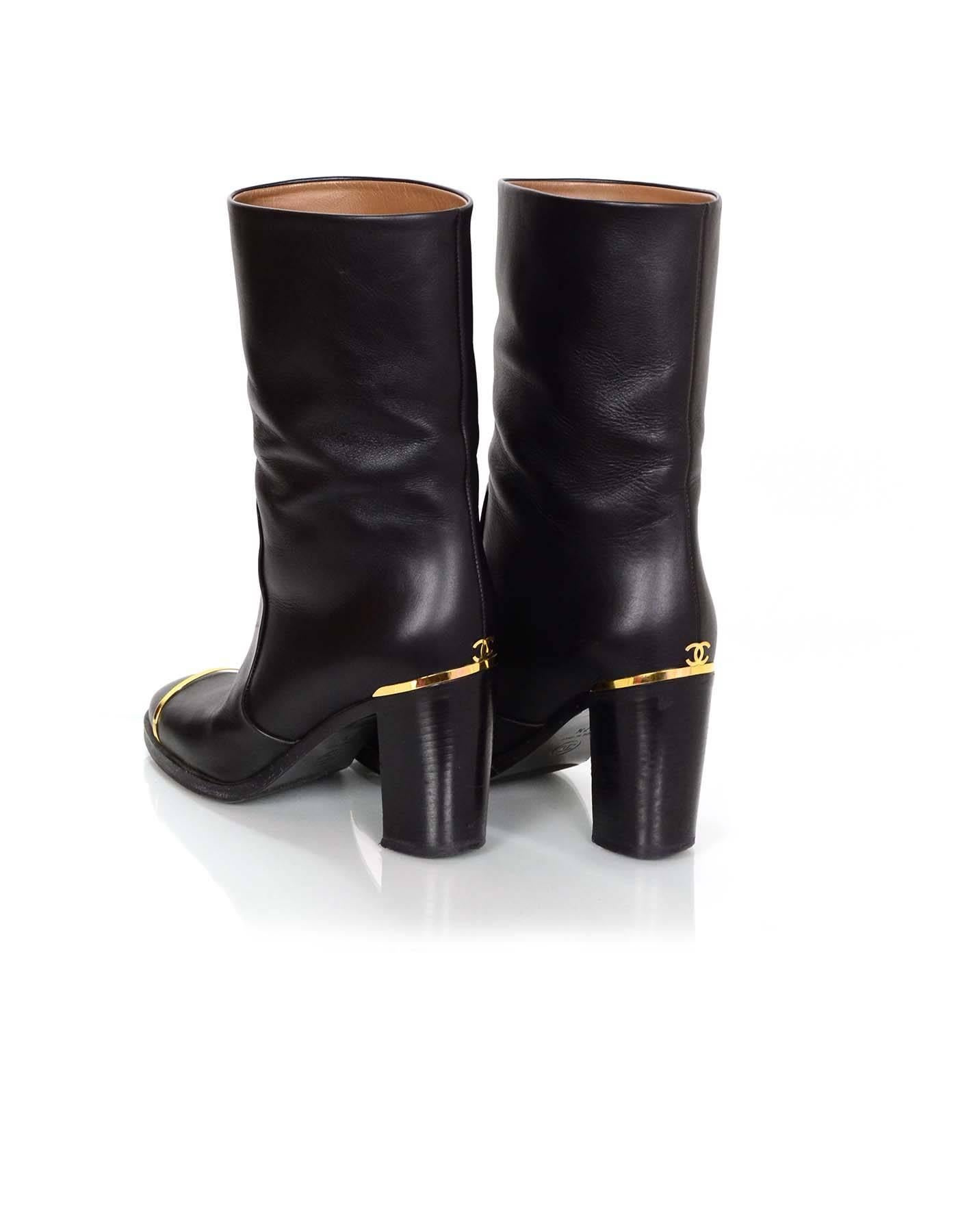 Chanel Black Leather Boots Sz 37.5 1