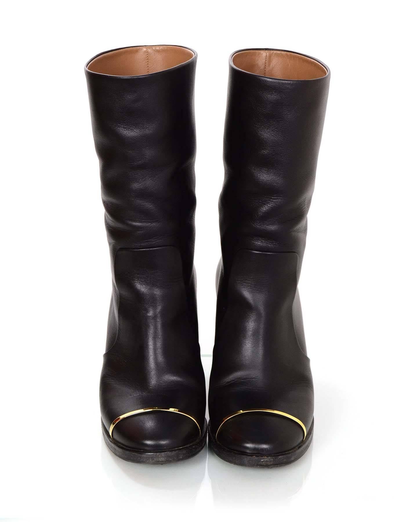 Chanel Black Leather Boots Sz 37.5 In Excellent Condition In New York, NY