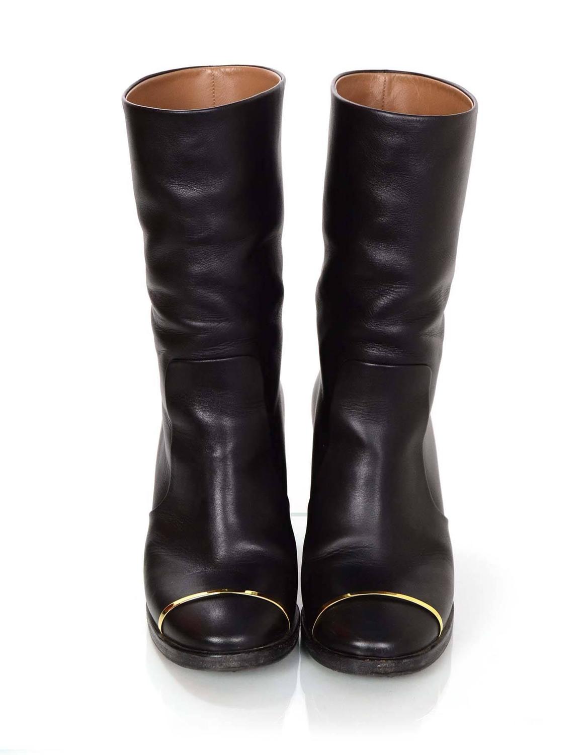 Chanel Black Leather Boots Sz 37.5 For Sale at 1stdibs