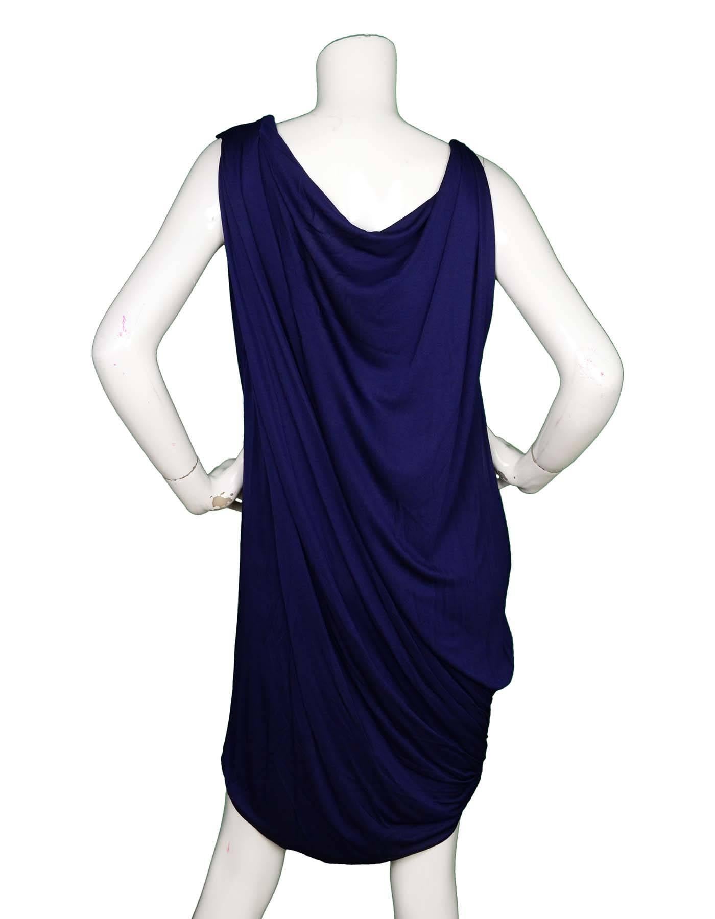 Black Vionnet Blue Silk Draped Dress Sz 40