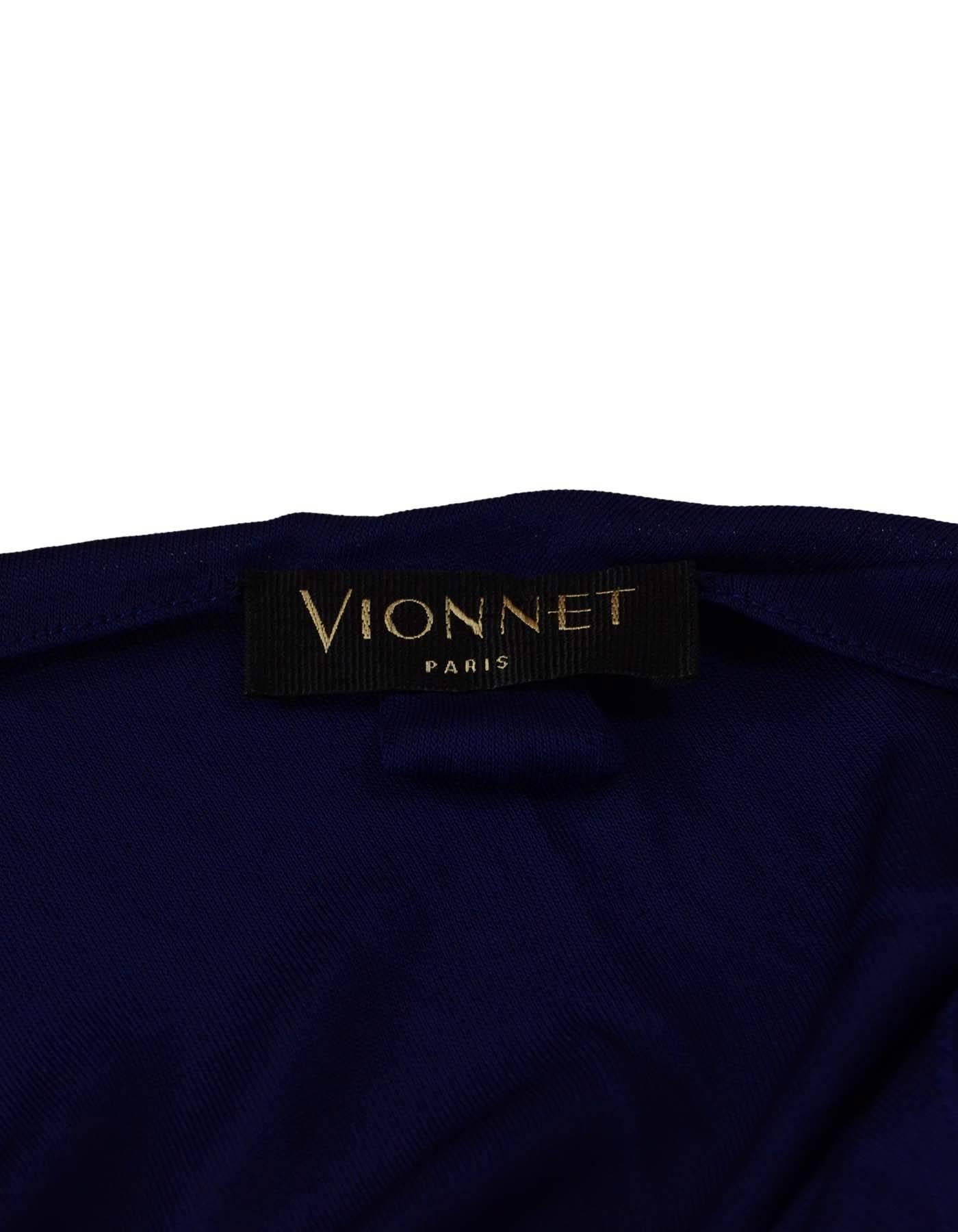 Vionnet Blue Silk Draped Dress Sz 40 In Excellent Condition In New York, NY