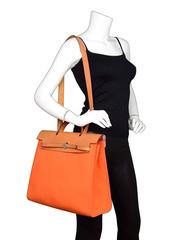 Hermes Orange and Camel Toile Herbag Zip 39