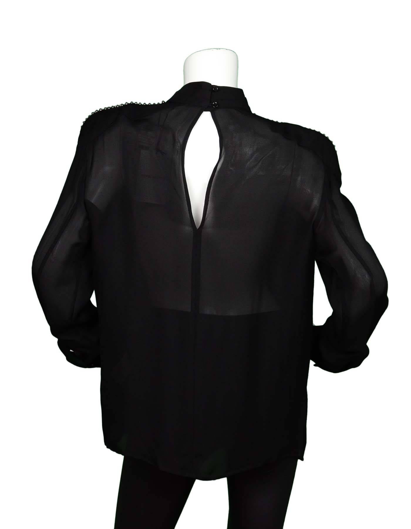 Pierre Balmain Black Blouse with Beading Sz 42 NWT In Excellent Condition In New York, NY