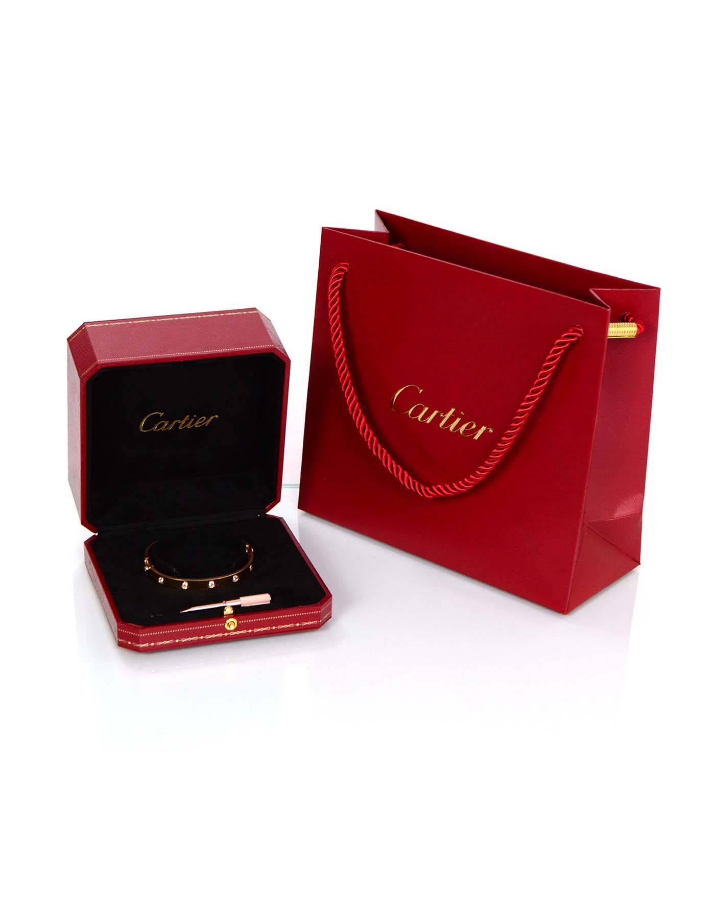 Cartier Pink/Rose  Gold 10 Diamond LOVE Bracelet sz 17 w/ Screwdriver and Recei In Excellent Condition In New York, NY