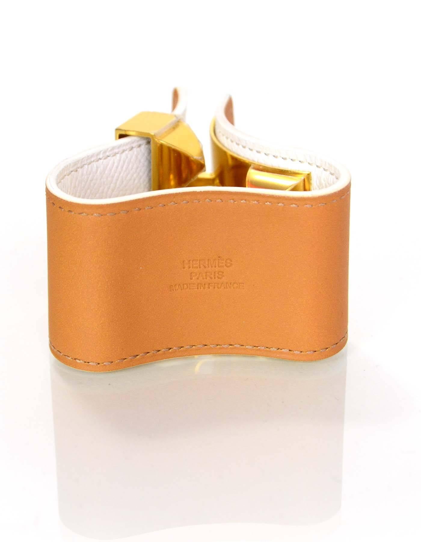 Hermes LIKE NEW White & Gold Collier de Chien CDC Cuff Bracelet Sz S In Excellent Condition In New York, NY