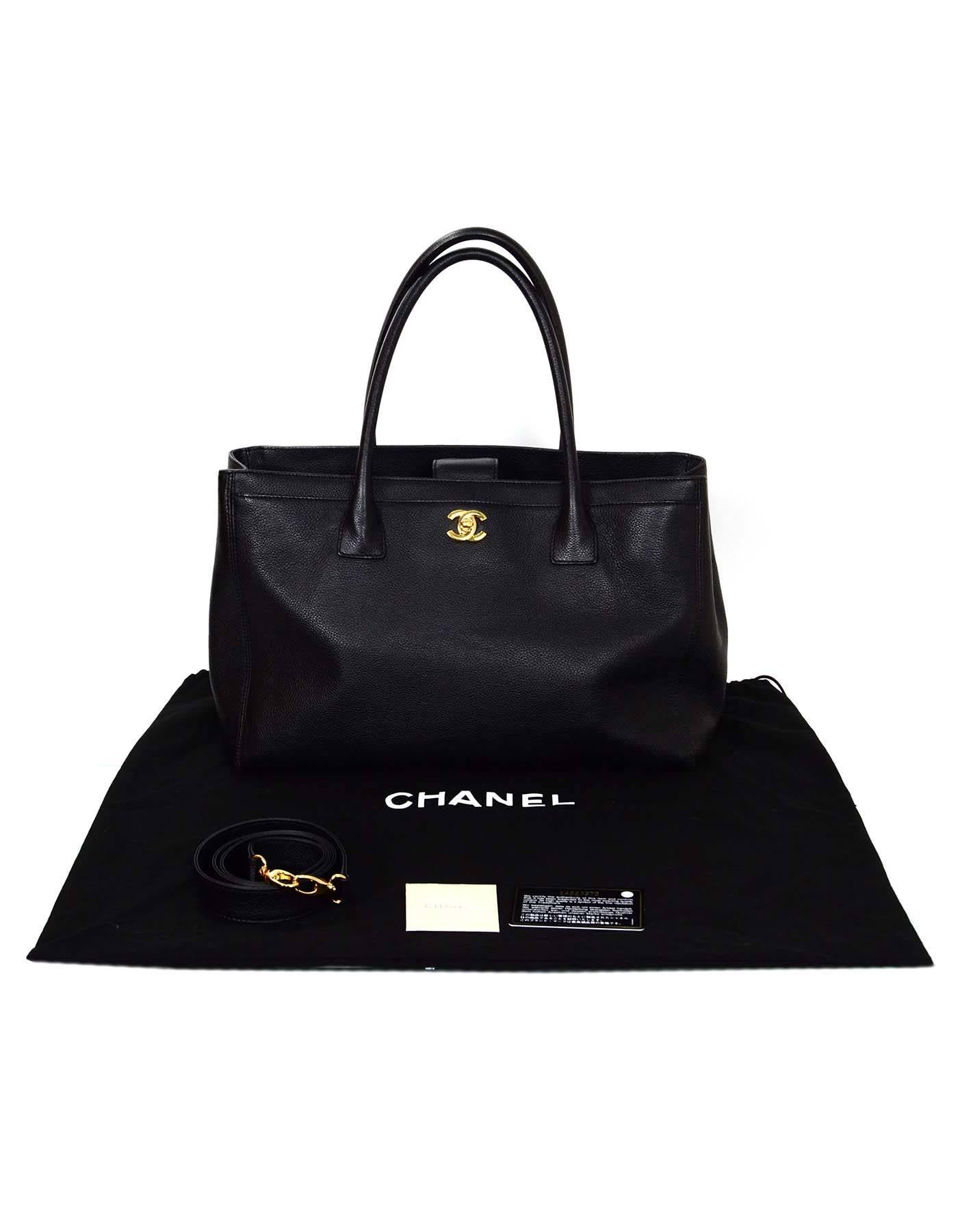 Chanel Black Leather Cerf Executive Tote Bag w/ Strap 6