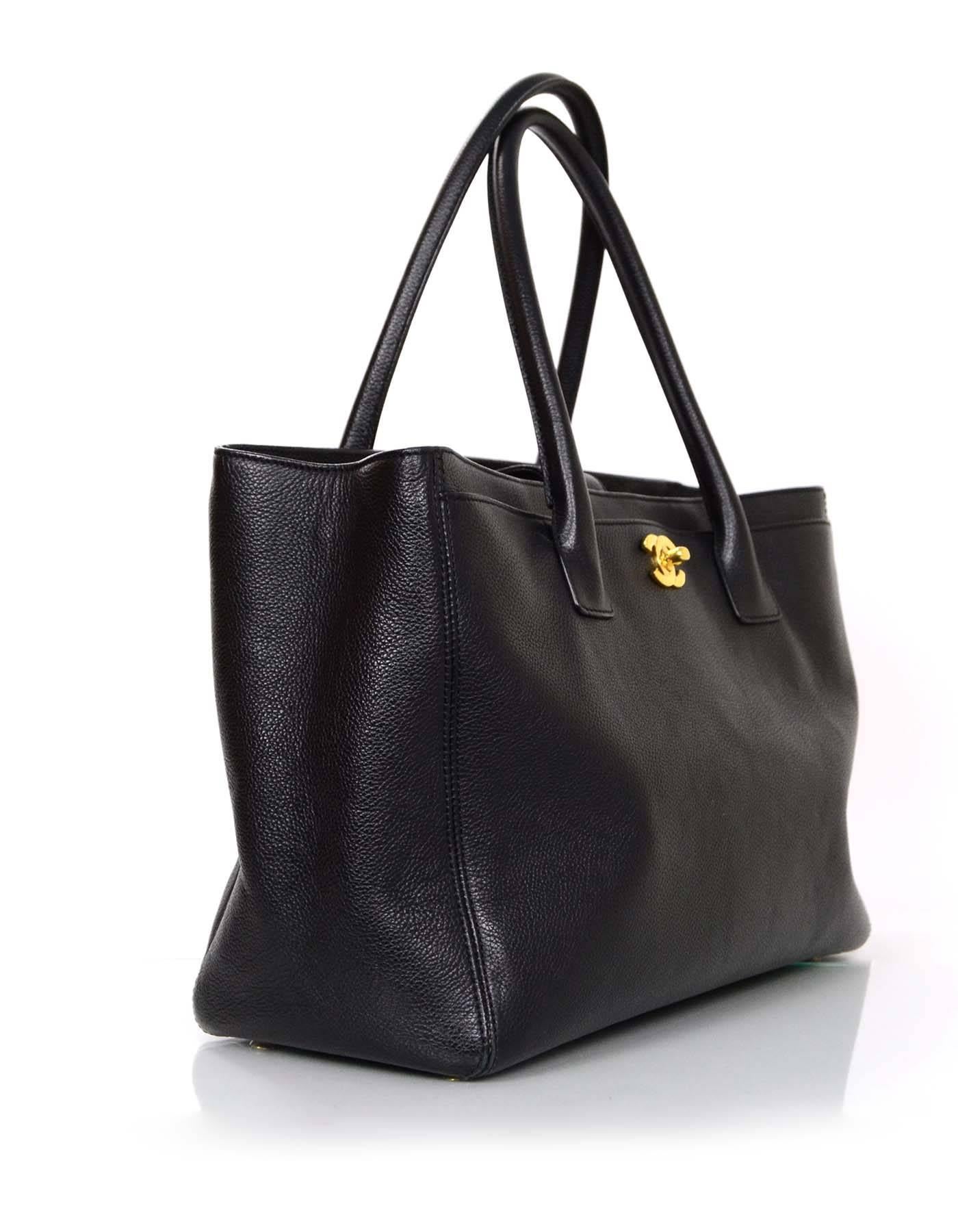 Chanel Black Leather Cerf Executive Tote Bag w/ Strap In Excellent Condition In New York, NY