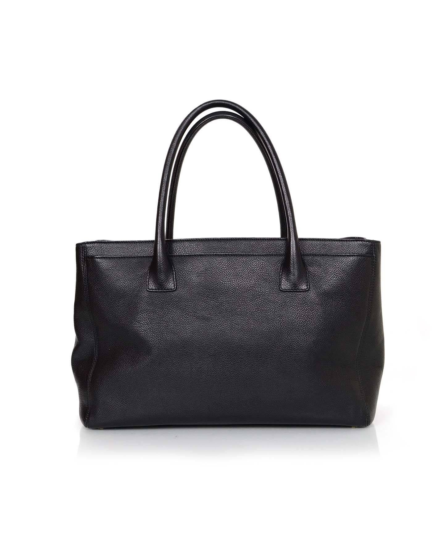 Women's Chanel Black Leather Cerf Executive Tote Bag w/ Strap