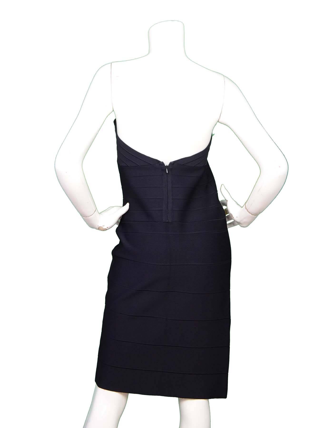 Herve Leger Black Strapless Bandage Dress Sz L In Excellent Condition In New York, NY