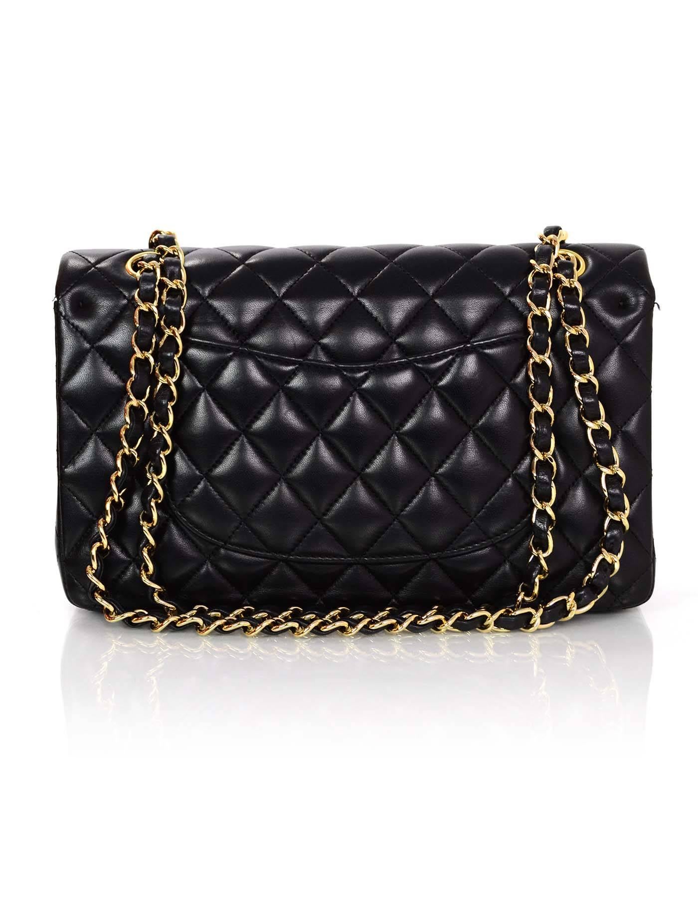 Chanel Black Quilted Lambskin Leather Double Flap Medium Classic Bag In Excellent Condition In New York, NY