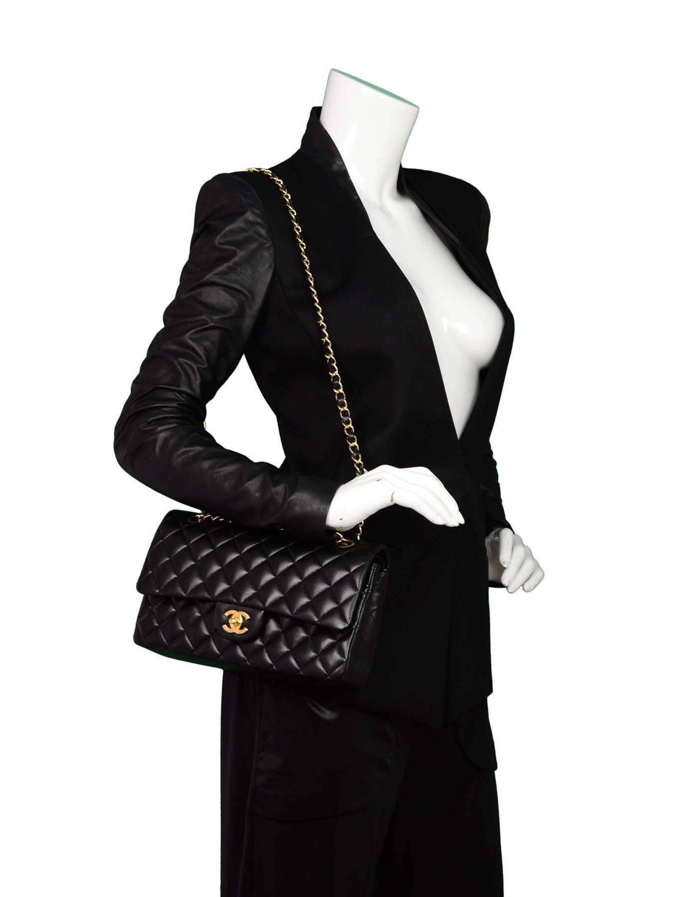 Chanel Black Quilted Lambskin Leather Double Flap Medium Classic Bag 5
