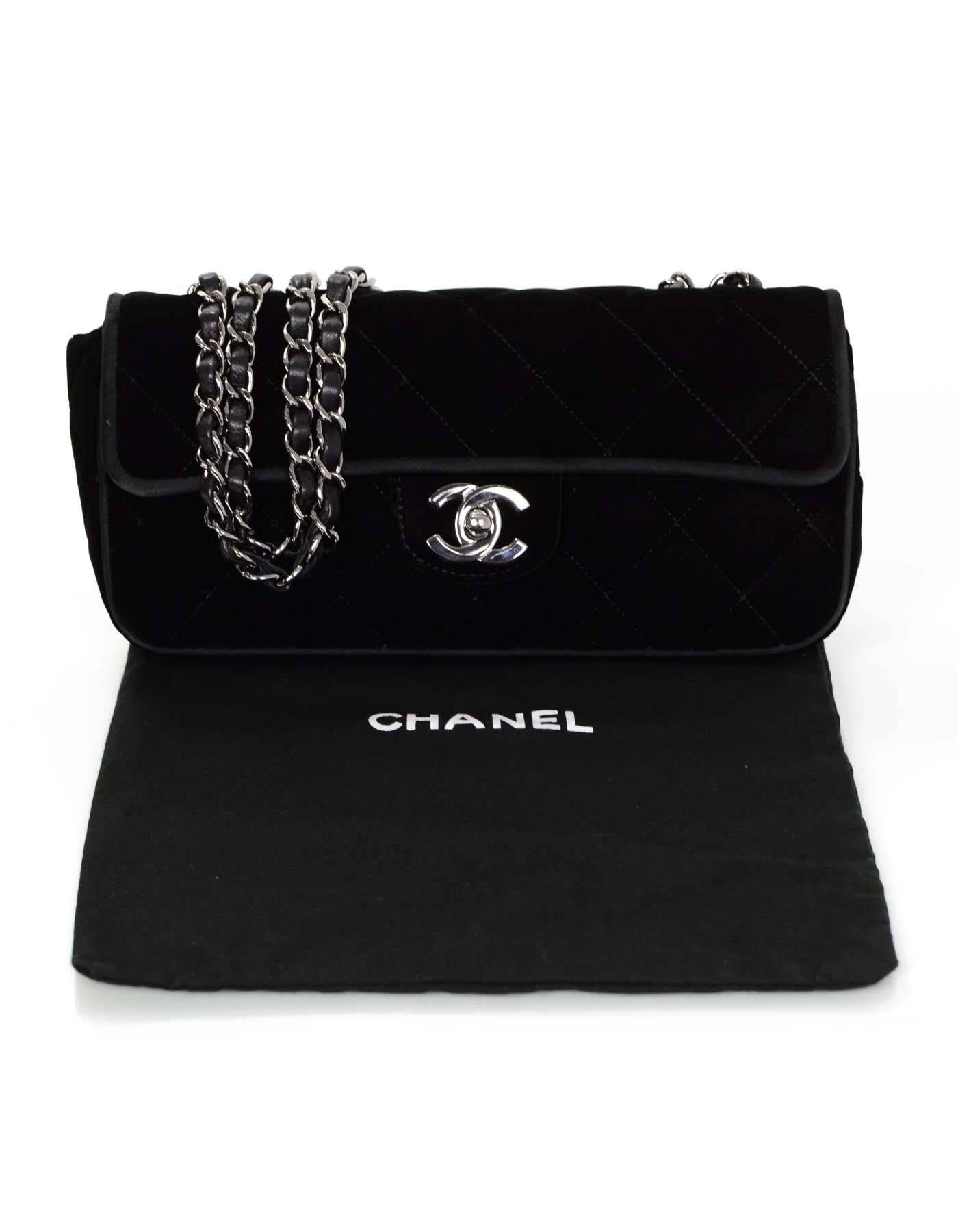 Chanel Black Quilted Velvet Evening Flap Bag 6