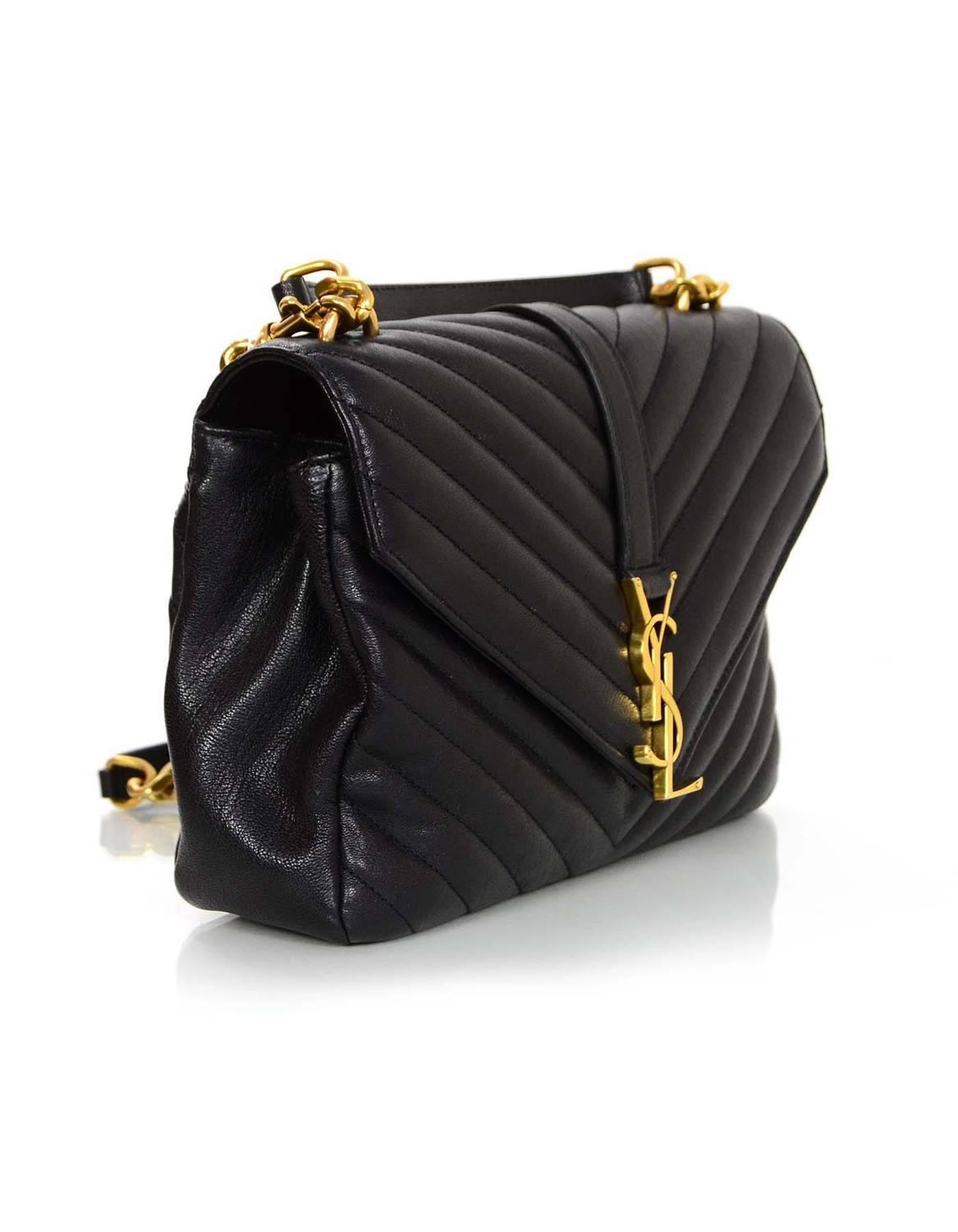 Saint Laurent Black Leather Chevron Medium Monogram College Crossbody