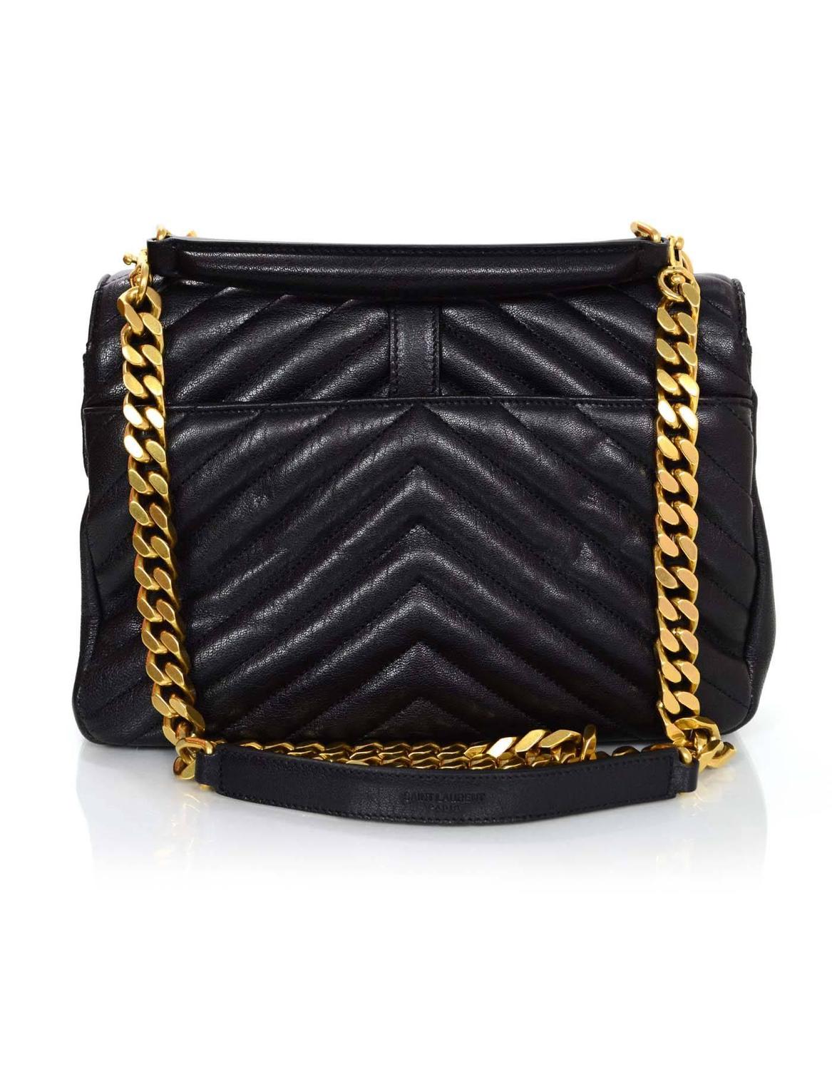 Saint Laurent Black Leather Chevron Medium Monogram College Crossbody