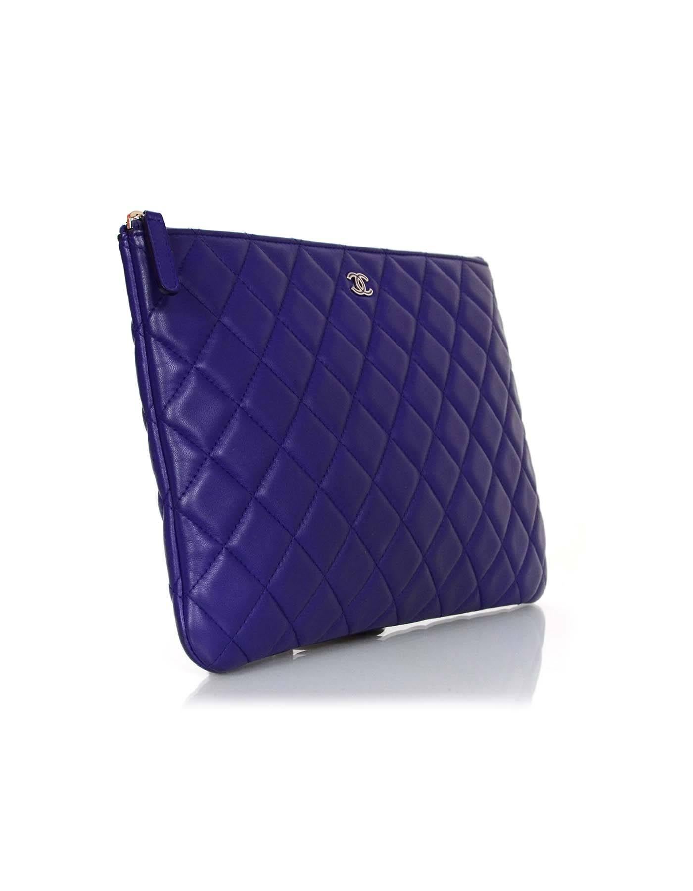 Chanel Purple Lambskin Leather Quilted Medium O Case Clutch 1