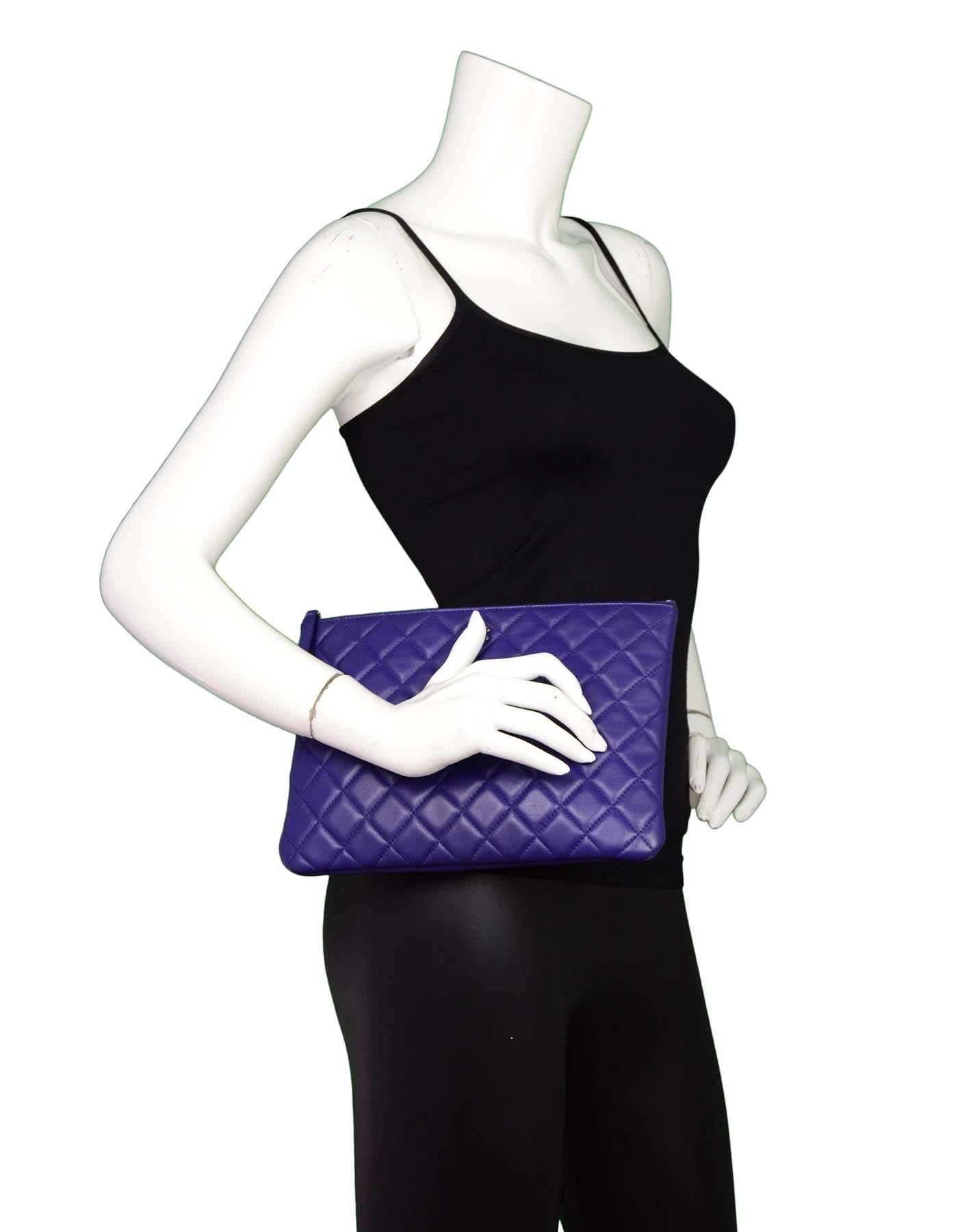Chanel Purple Lambskin Leather Quilted Medium O Case Clutch 5