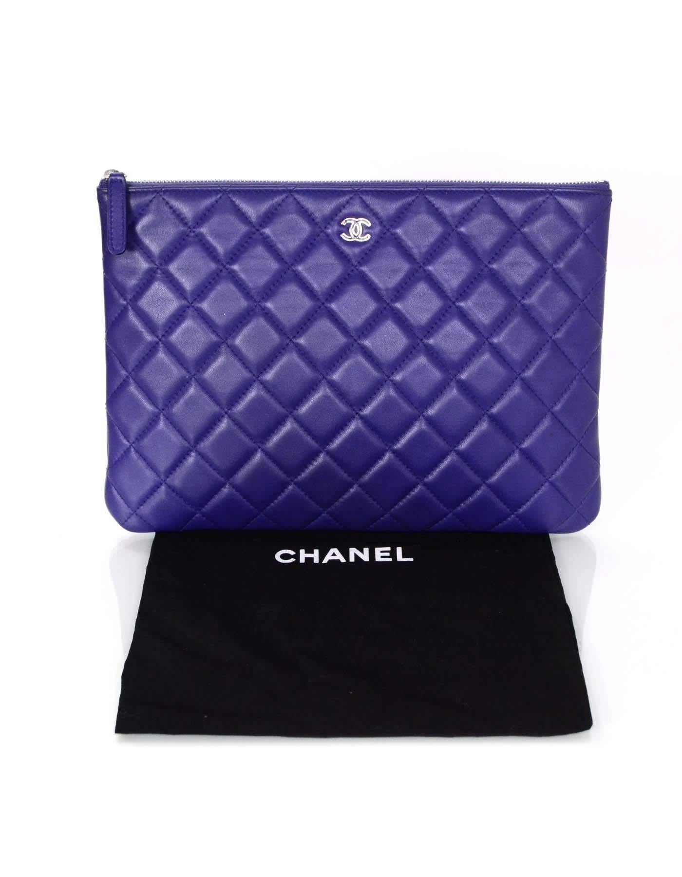 Chanel Purple Lambskin Leather Quilted Medium O Case Clutch 4