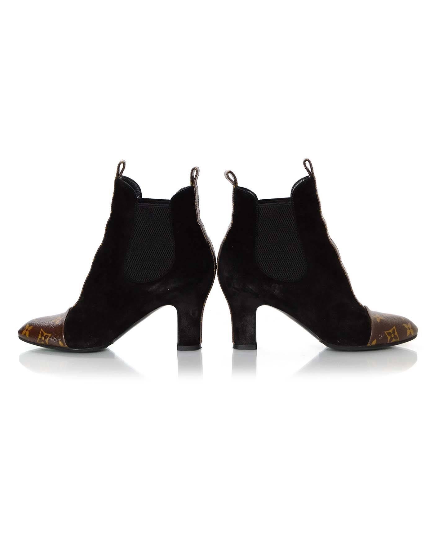 Black Louis Vuitton Monogram/Suede Revival Ankle Booties sz 36.5