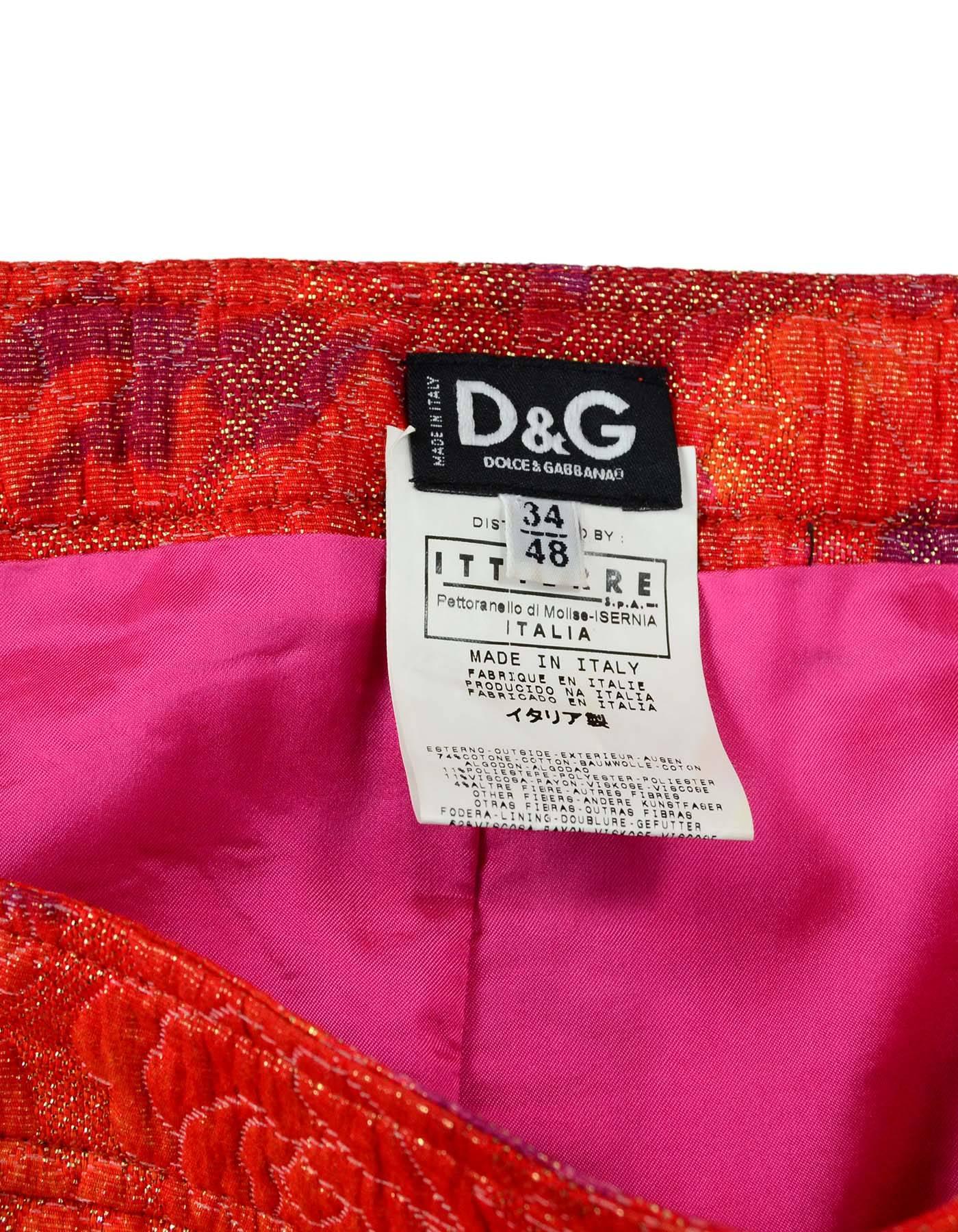 D&G Orange & Purple Brocade Skirt Sz 48 In Excellent Condition In New York, NY