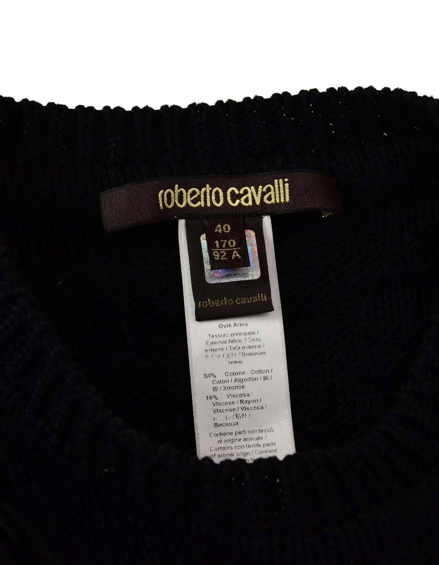 Women's Roberto Cavalli Black Knit Sweater with Leather Fringe Sz 40 rt. $1, 300