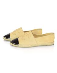Chanel Nude & Black Leather Single Sole Espadrilles Sz 42
