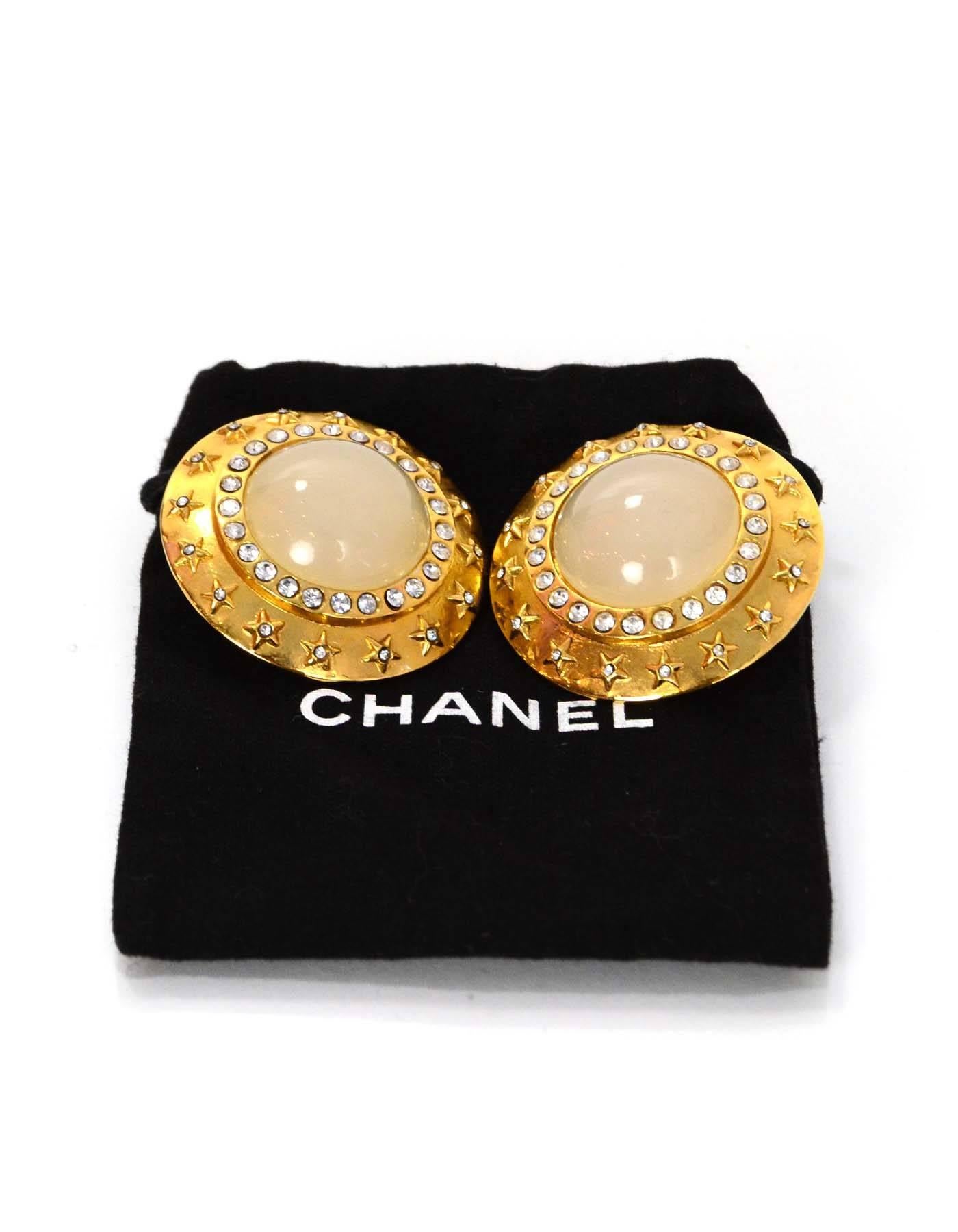 Chanel Goldtone and Crystal Clip-On Earrings In Excellent Condition In New York, NY