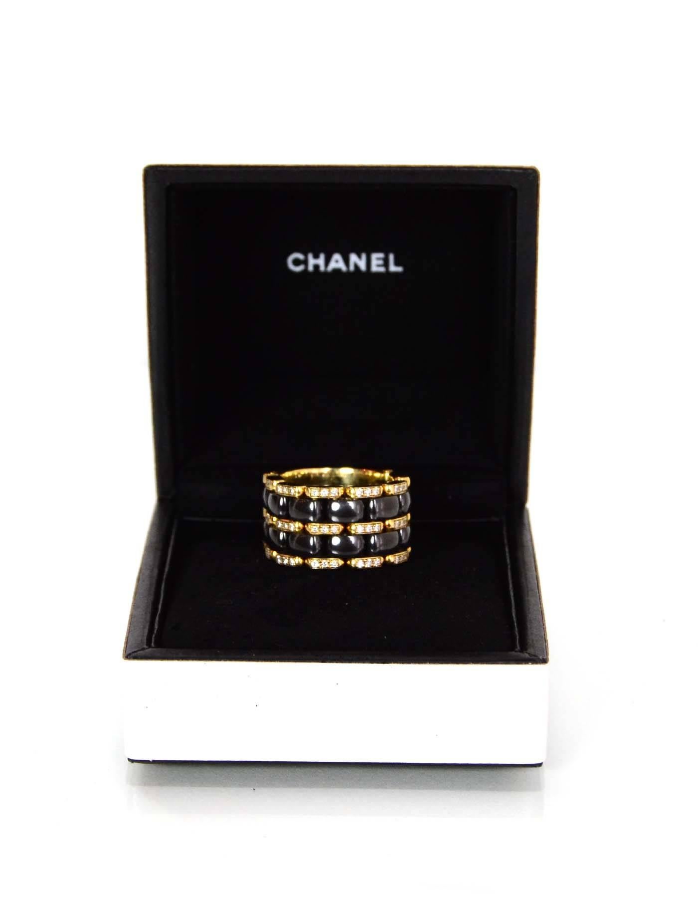 Women's Chanel 18k Gold & Black Ceramic Wide Ultra Ring w/ Diamonds Sz 7 rt. $6, 300