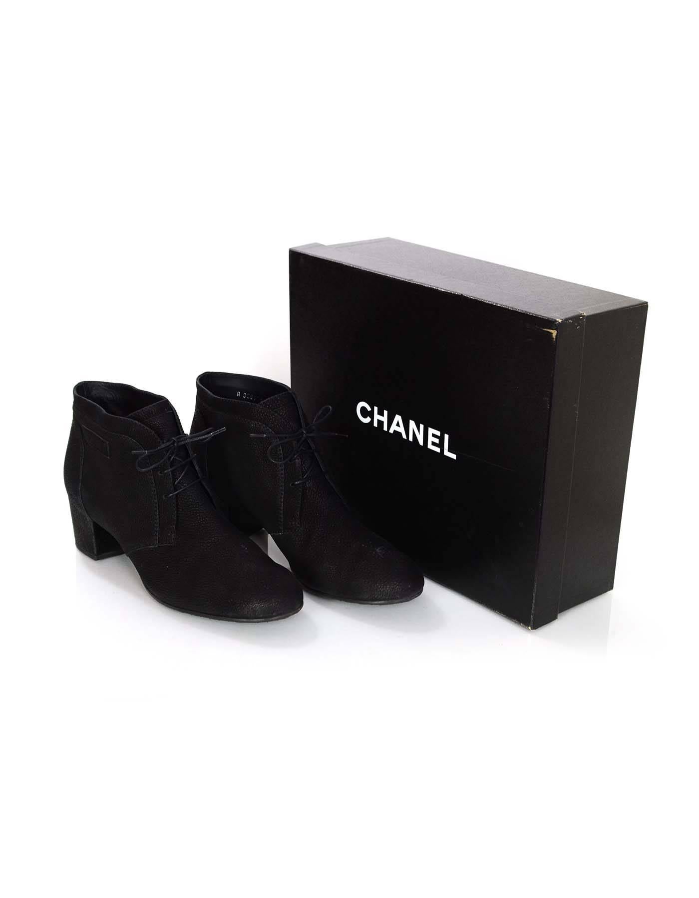 Chanel Black Suede Lace Up Heeled Ankle Boots Sz 42 3