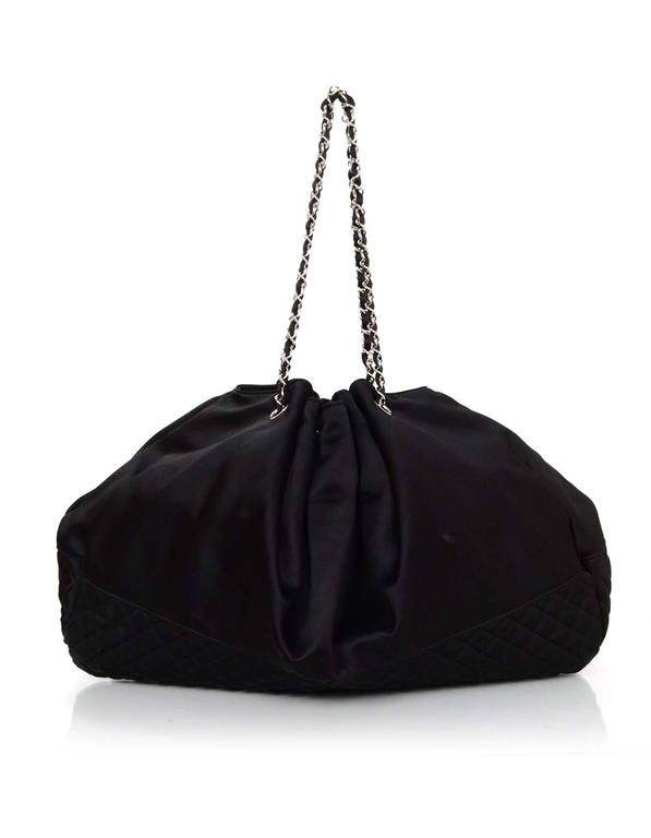 Chanel Black Satin Melrose CC Cabas Tote Bag For Sale at 1stDibs