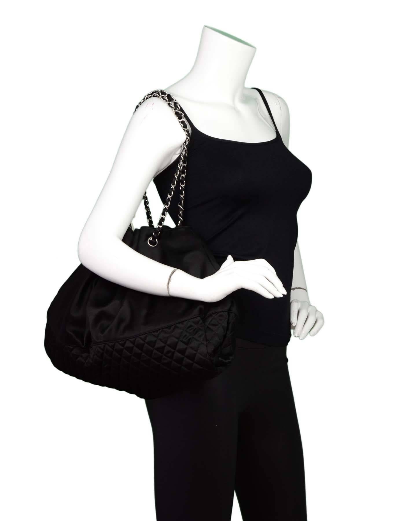 Chanel Black Satin Melrose CC Cabas Tote Bag  5