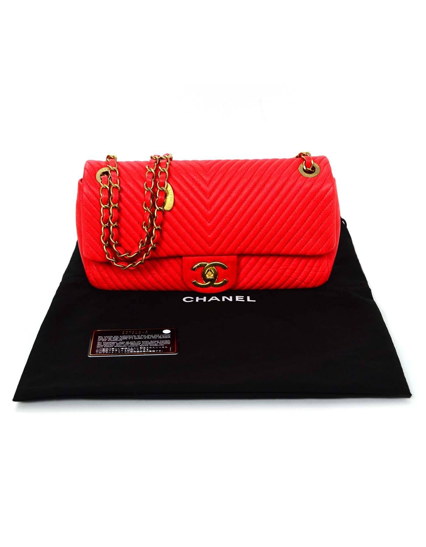 Chanel Coral Wrinkled Chevron Leather Flap Bag 6