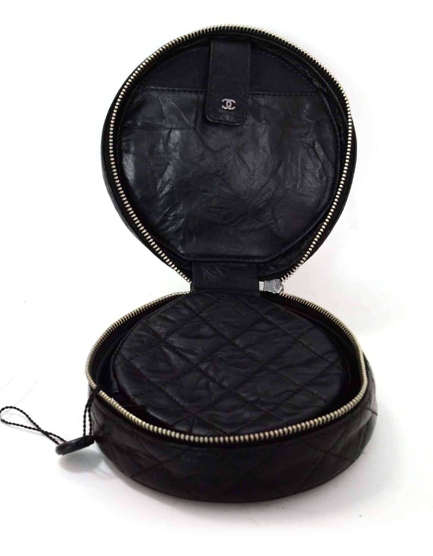 Women's Chanel Black Distressed Leather Jewelry Case