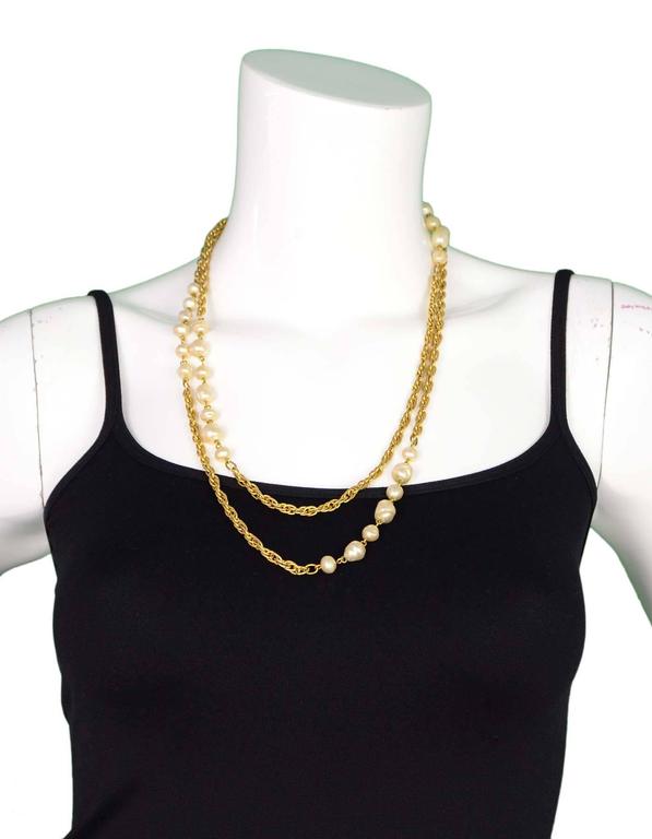 Chanel Vintage Goldtone and Faux Pearl Long Necklace For Sale at 1stDibs