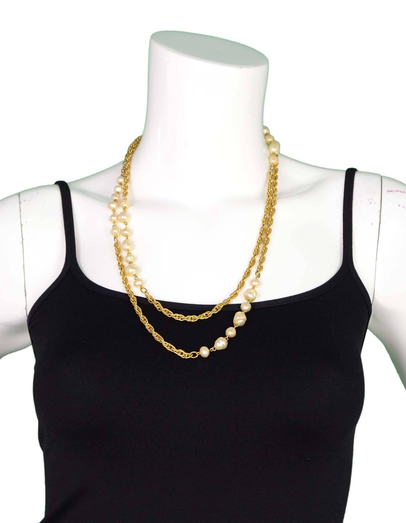Chanel Vintage Goldtone and Faux Pearl Long Necklace In Good Condition In New York, NY