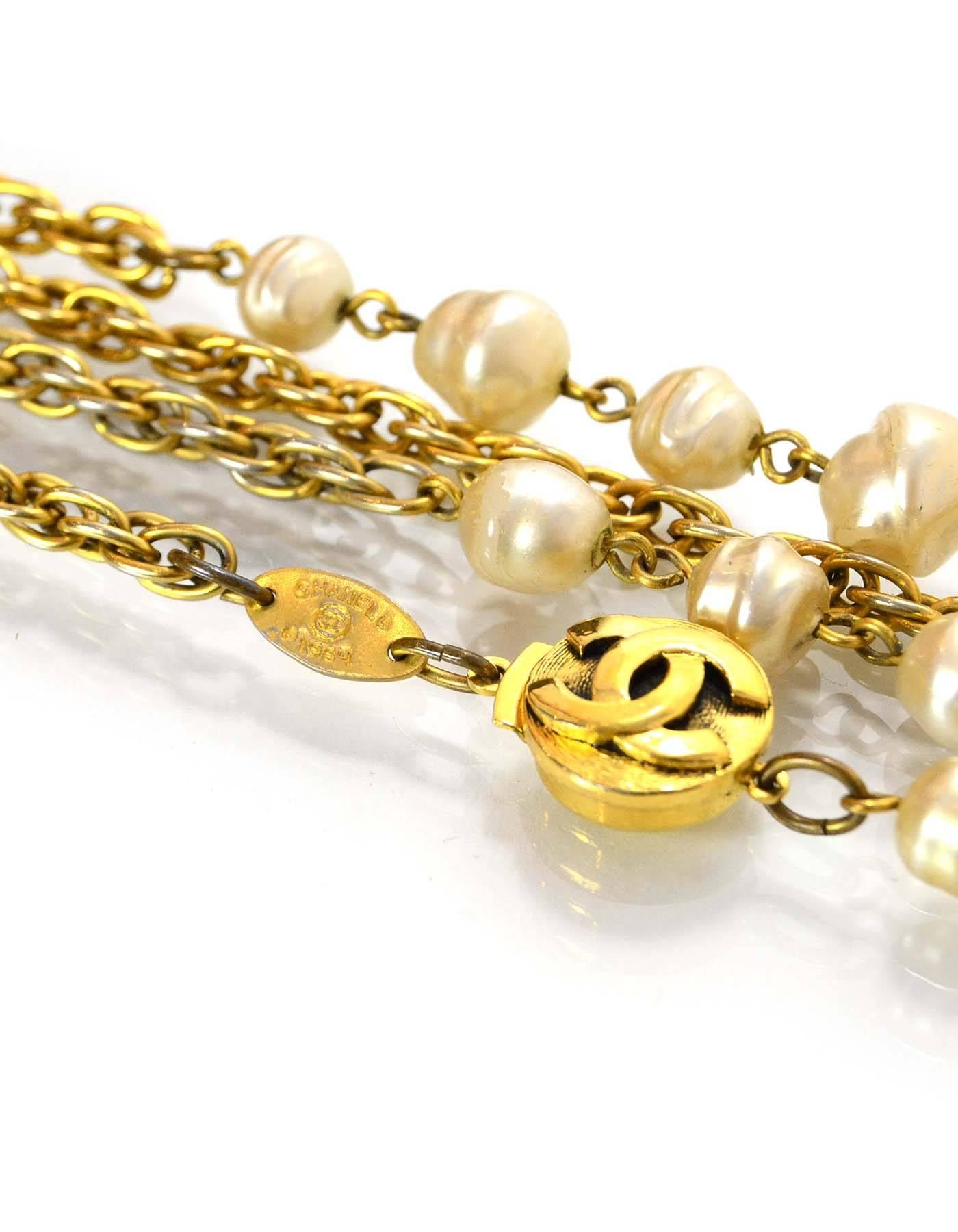Women's Chanel Vintage Goldtone and Faux Pearl Long Necklace