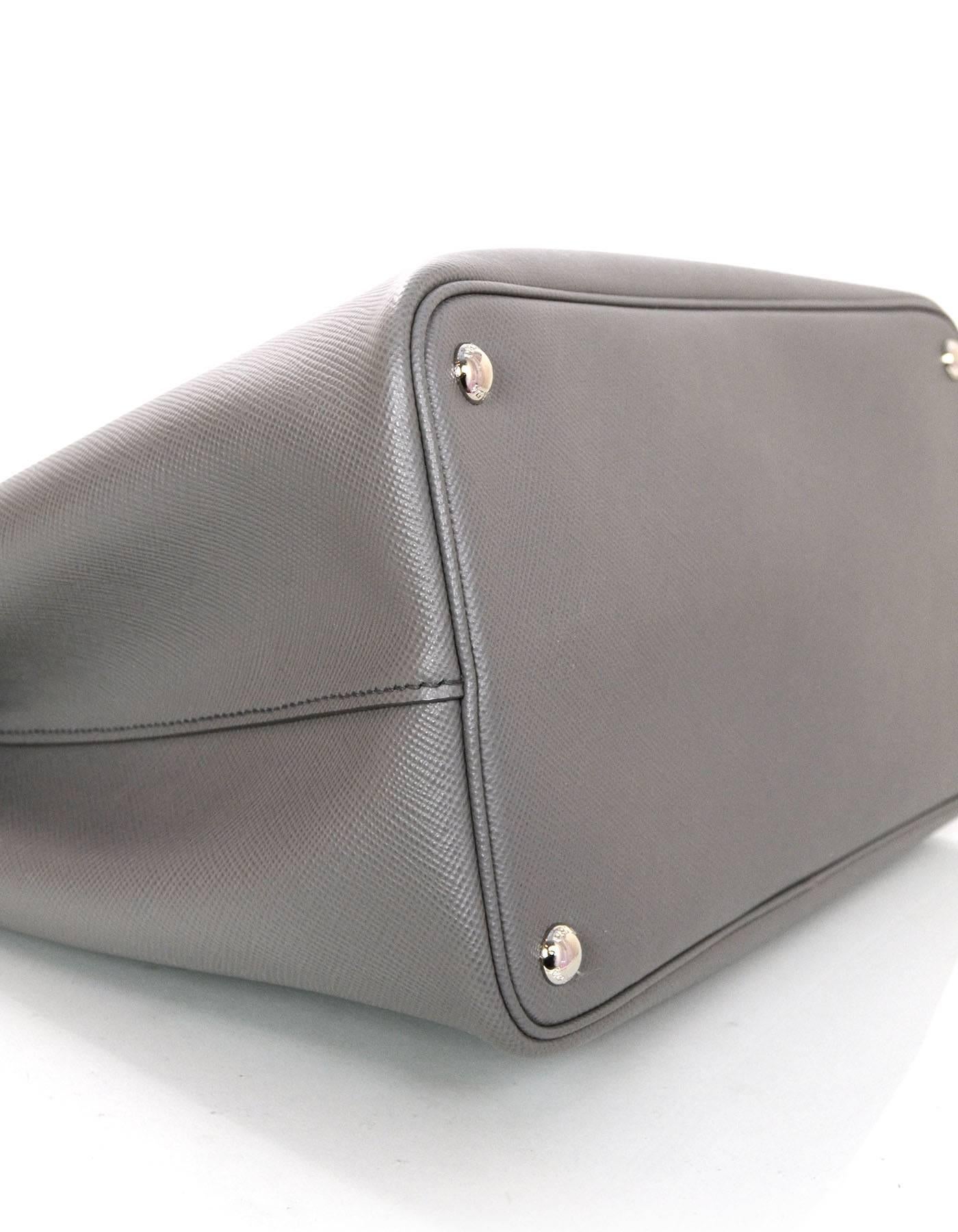Women's Prada Grey Saffiano Medium Double Tote Bag w/ Strap