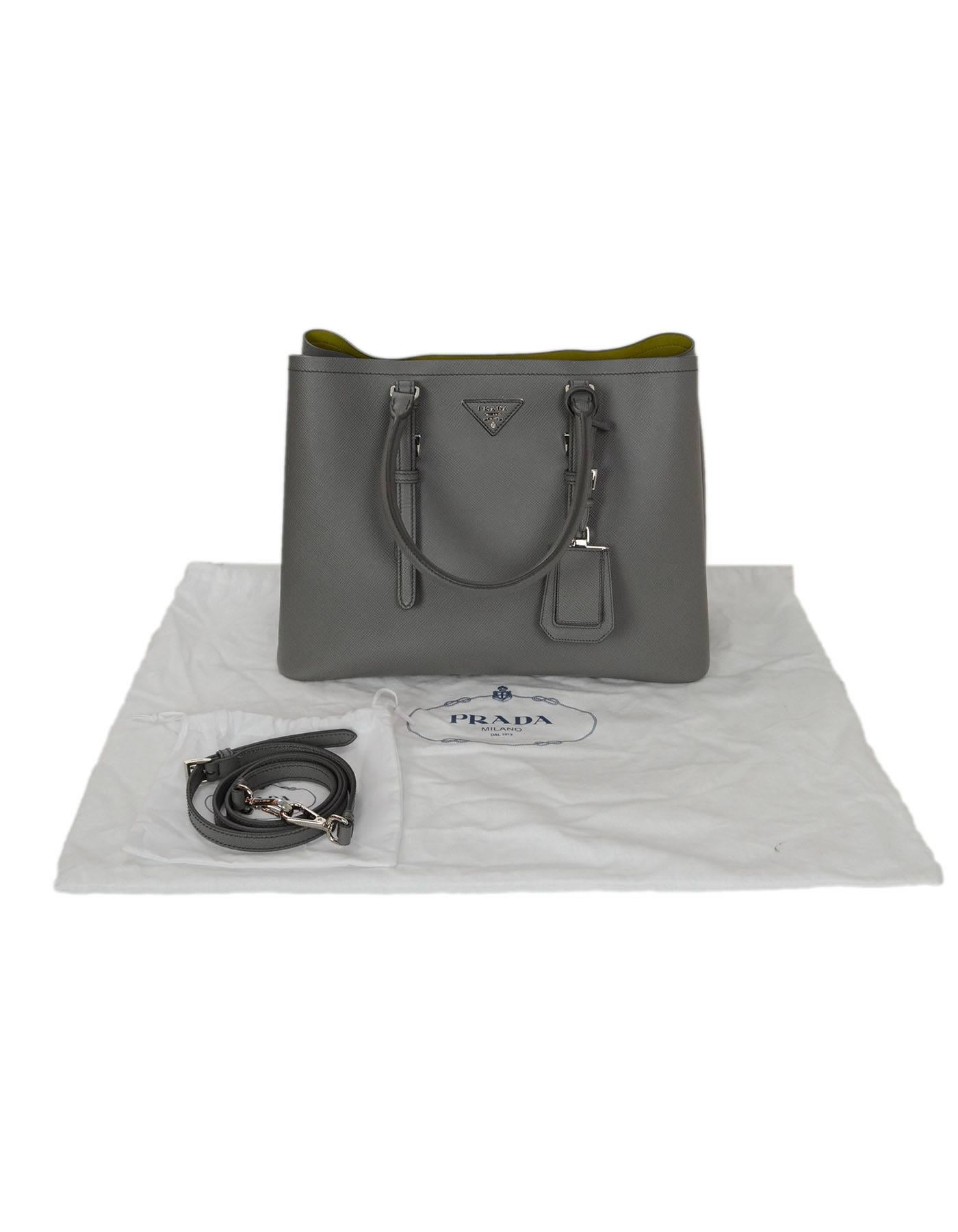 Prada Grey Saffiano Medium Double Tote Bag w/ Strap 4