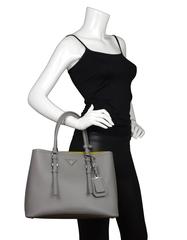 Prada Grey Saffiano Medium Double Tote Bag w/ Strap