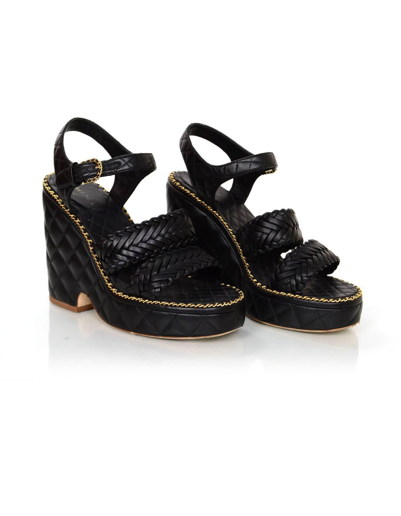 Chanel Black Quilted Platform Sandals Sz 38.5 rt. $1, 550 In Excellent Condition In New York, NY