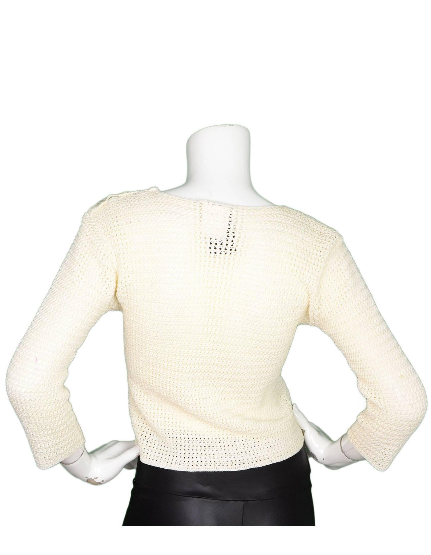 White Chanel Cream Long Sleeve Crochet Top Sz 38